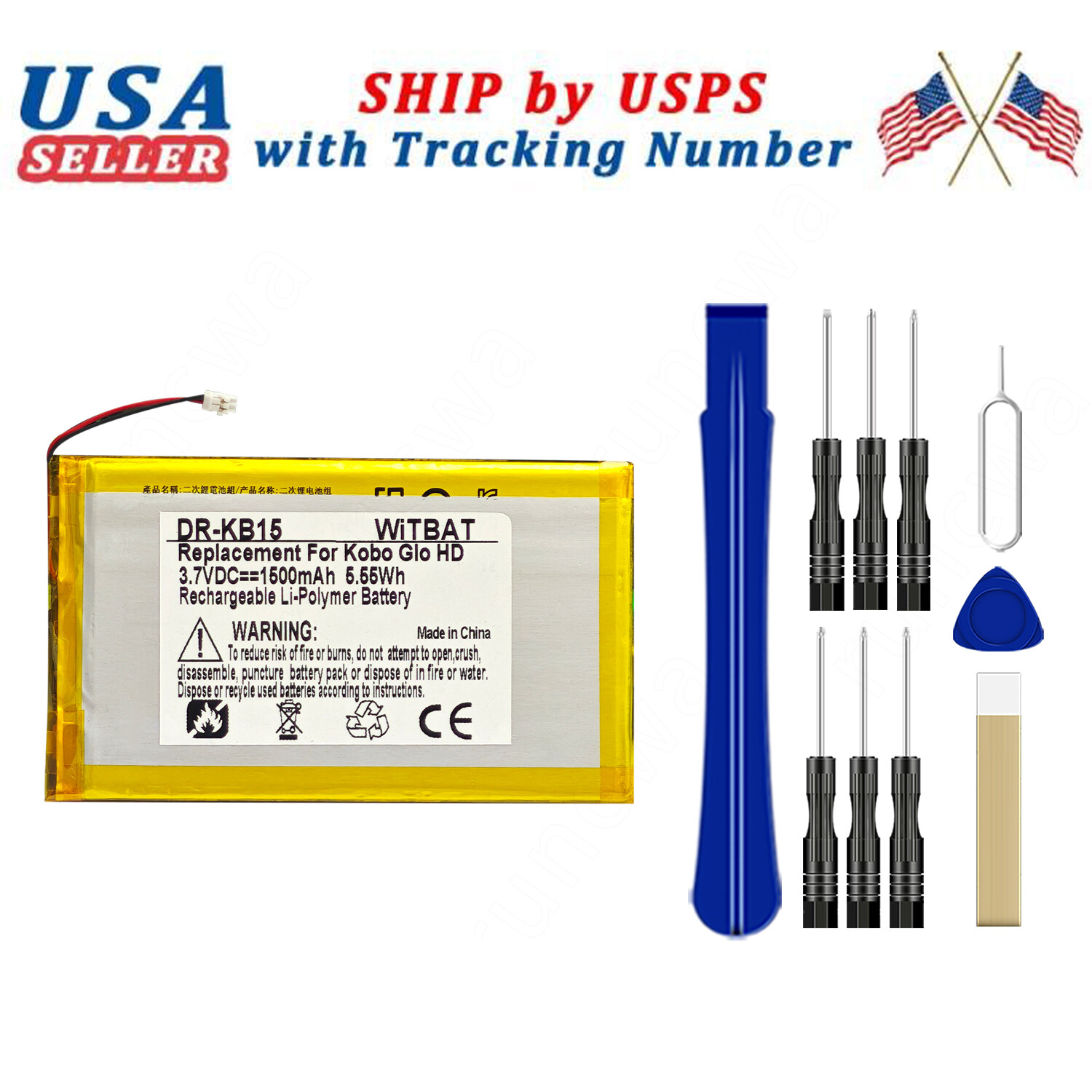 3.7V 1500mAh Battery PR-285083 PR-284983N For Kobo Glo HD 6”+TOOL