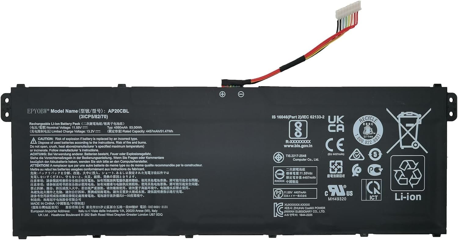 AP20CBL Laptop Battery 53Wh 4590mAh 11.55V Series KT.0030B.002 Compatible