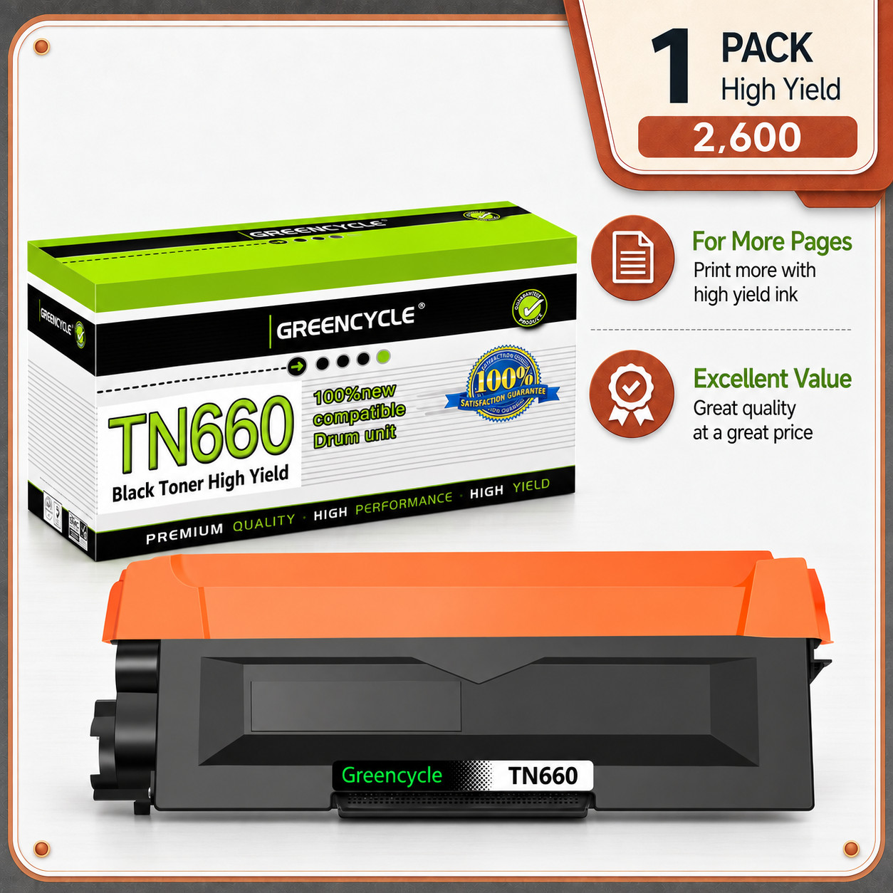 1x TN660 Toner Cartridge For Brother MFC-L2700DW MFC-L2300D DCP-L2540DW TN630