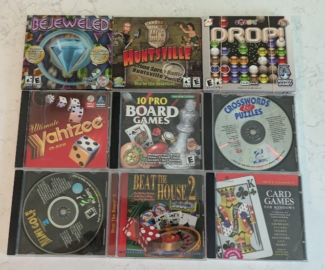 Vintage PC CD-ROM Casual Game Lot of 9 - Bejeweled Yahtzee Crosswords Card Games