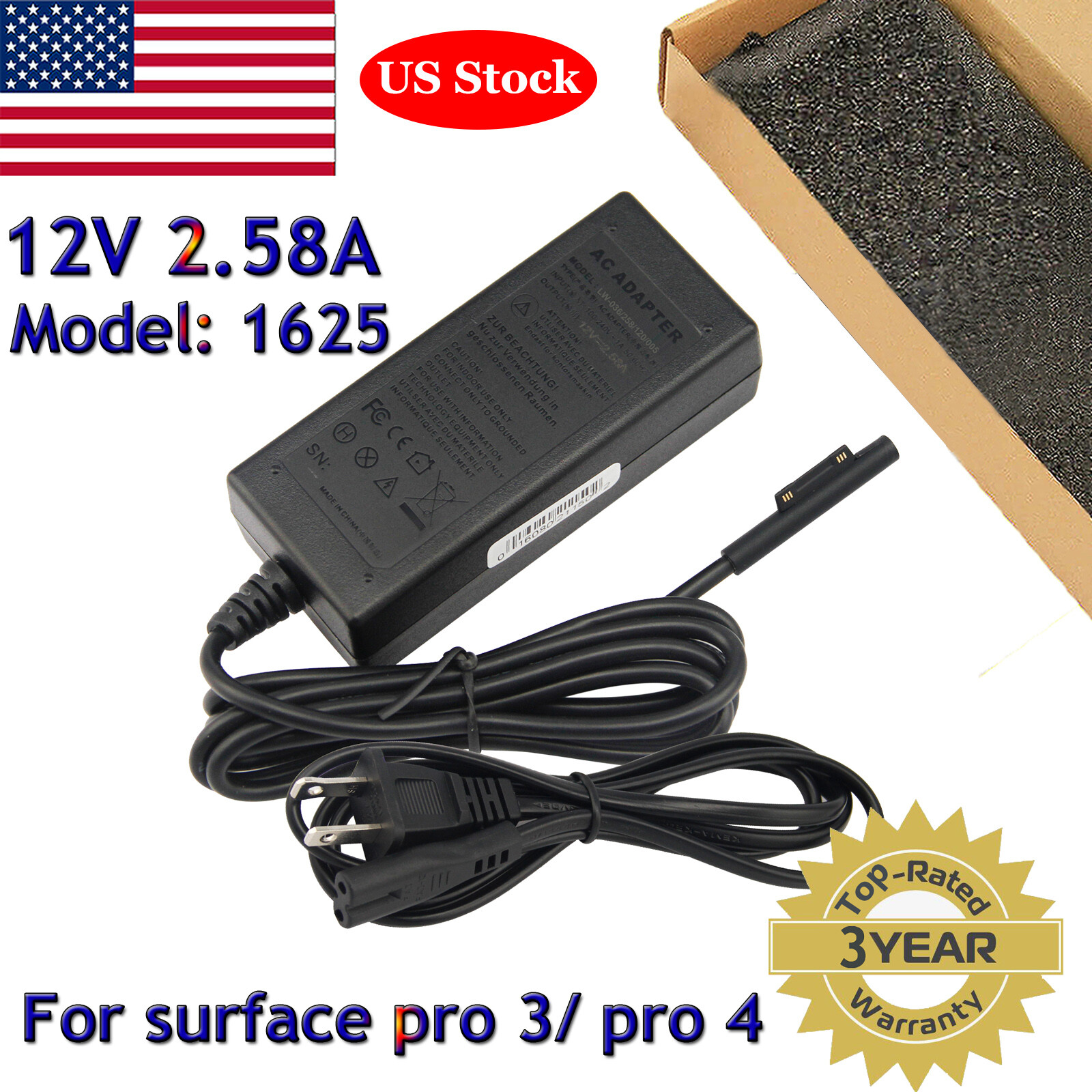For Microsoft Surface Pro 4 3 Power Supply 1625 Adapter 12V 2.58A Charger