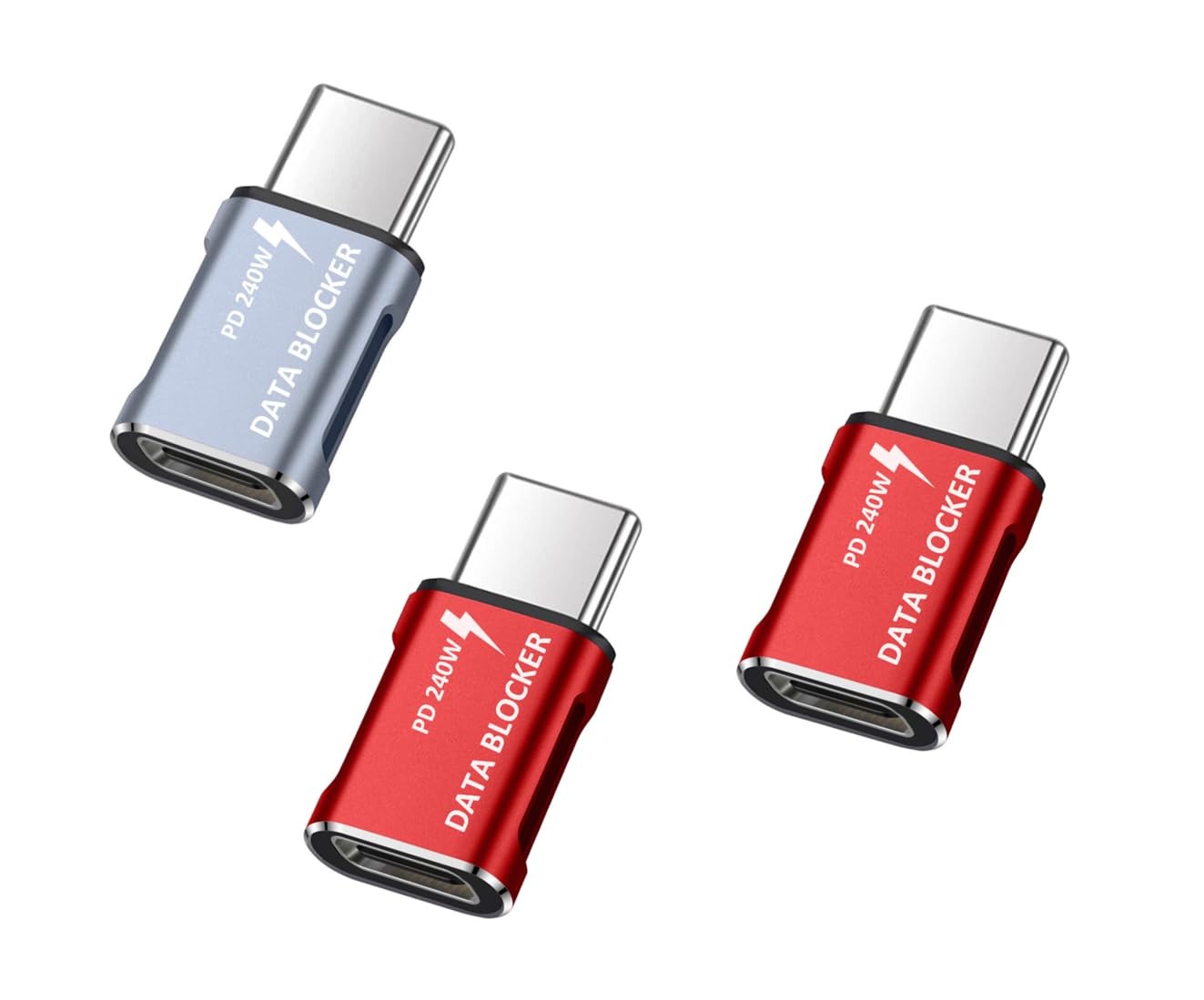 Data Blocker, USB C Blocker Protect Against Juice 3-Pack (Red+Grey)