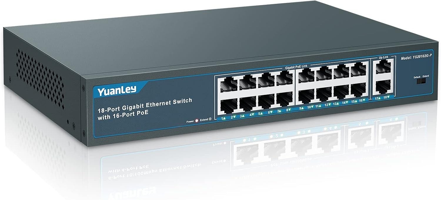 NEW 16 Port with 2 Gigabit Uplink 16 Smart PoE Switch + Port 1000Mbps 250W