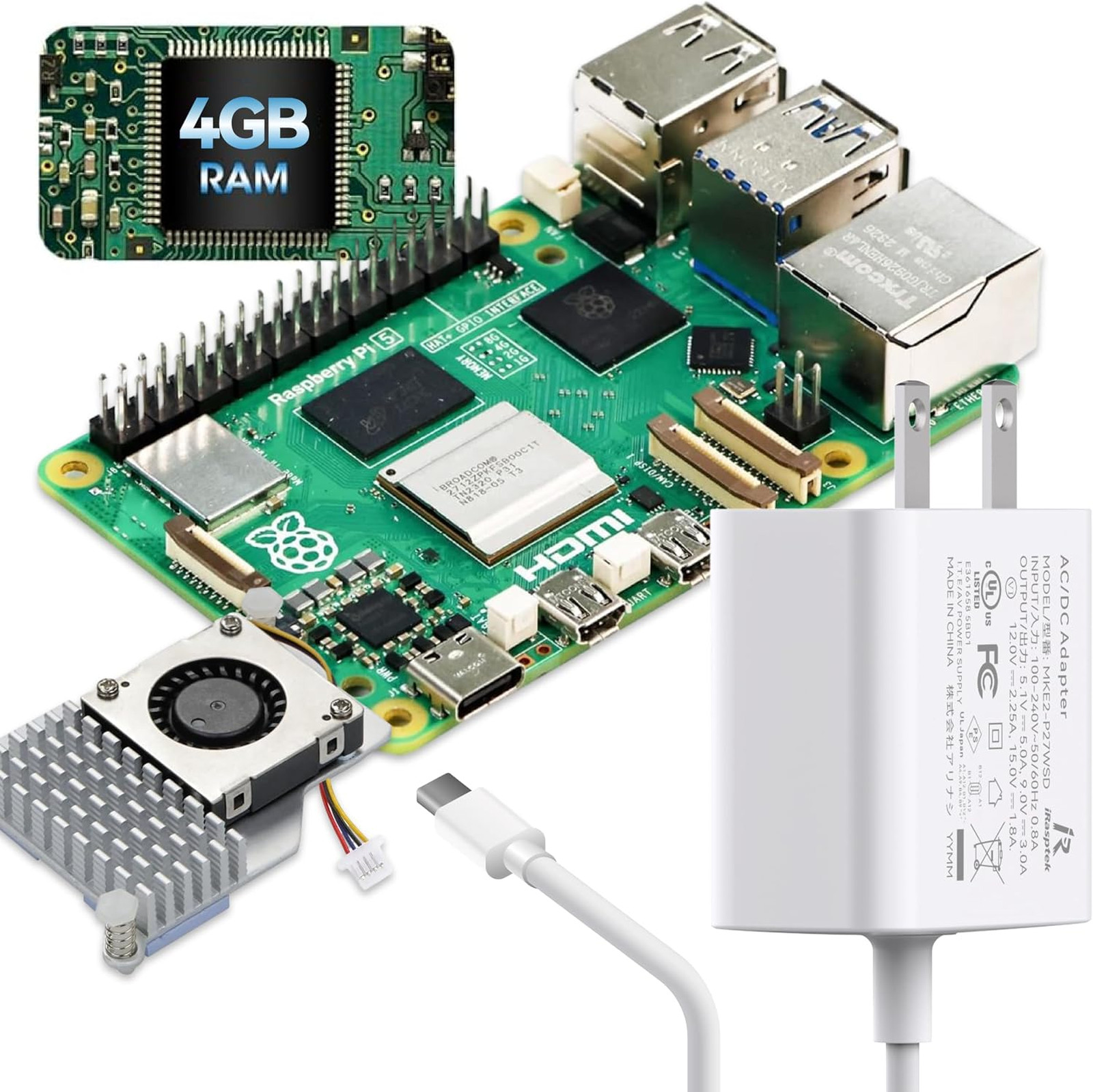 Raspberry Pi 5 4GB RAM Starter Kit Includes Power Supply Cooler Used