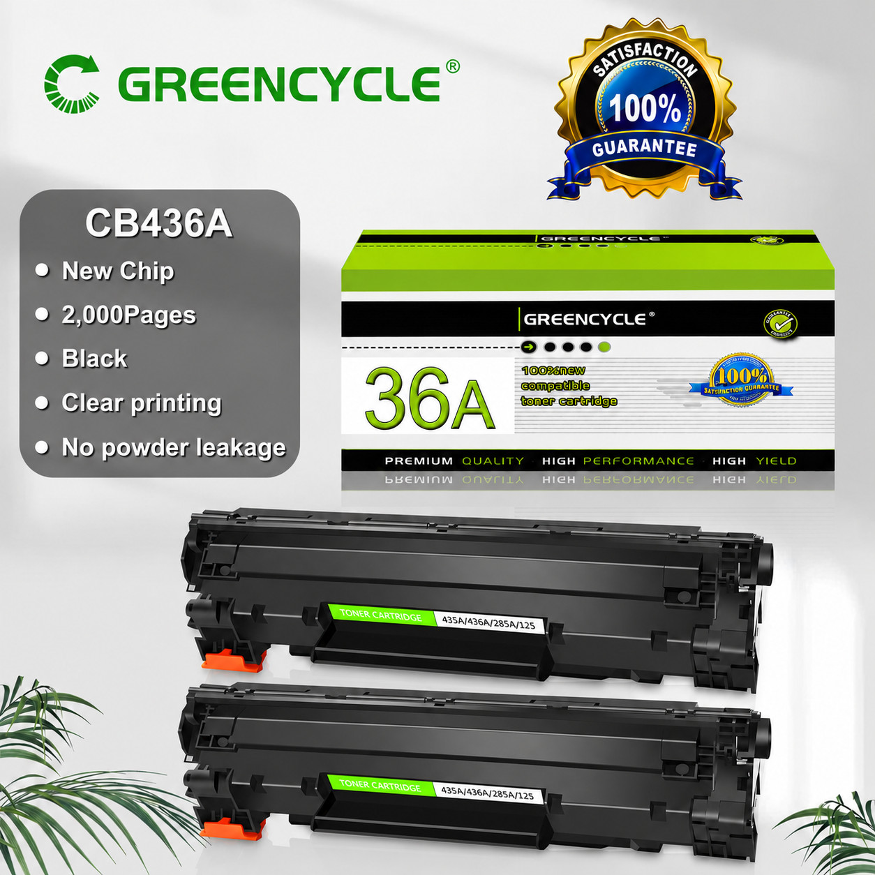 2PK CB436A 36A Compatible Toner Cartridge for HP P1505 P1505n M1120 M1522nf
