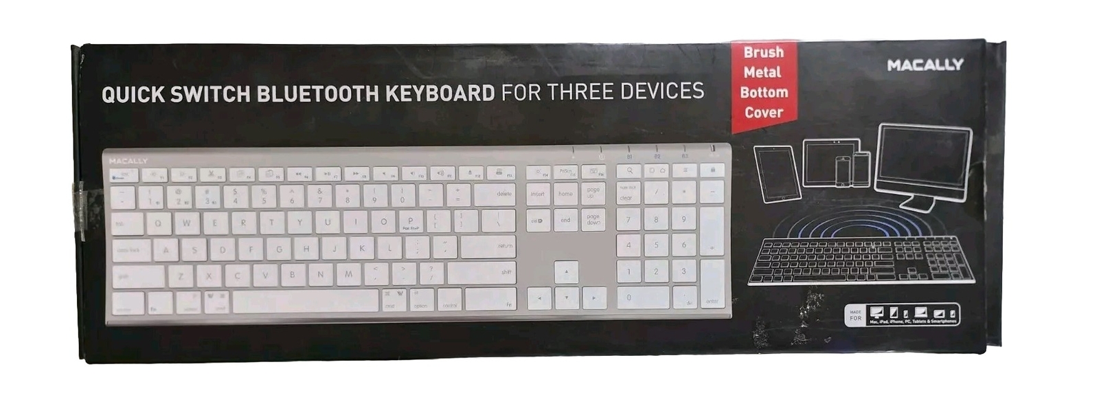 Macally Quick Switch Bluetooth Keyboard for Three Devices