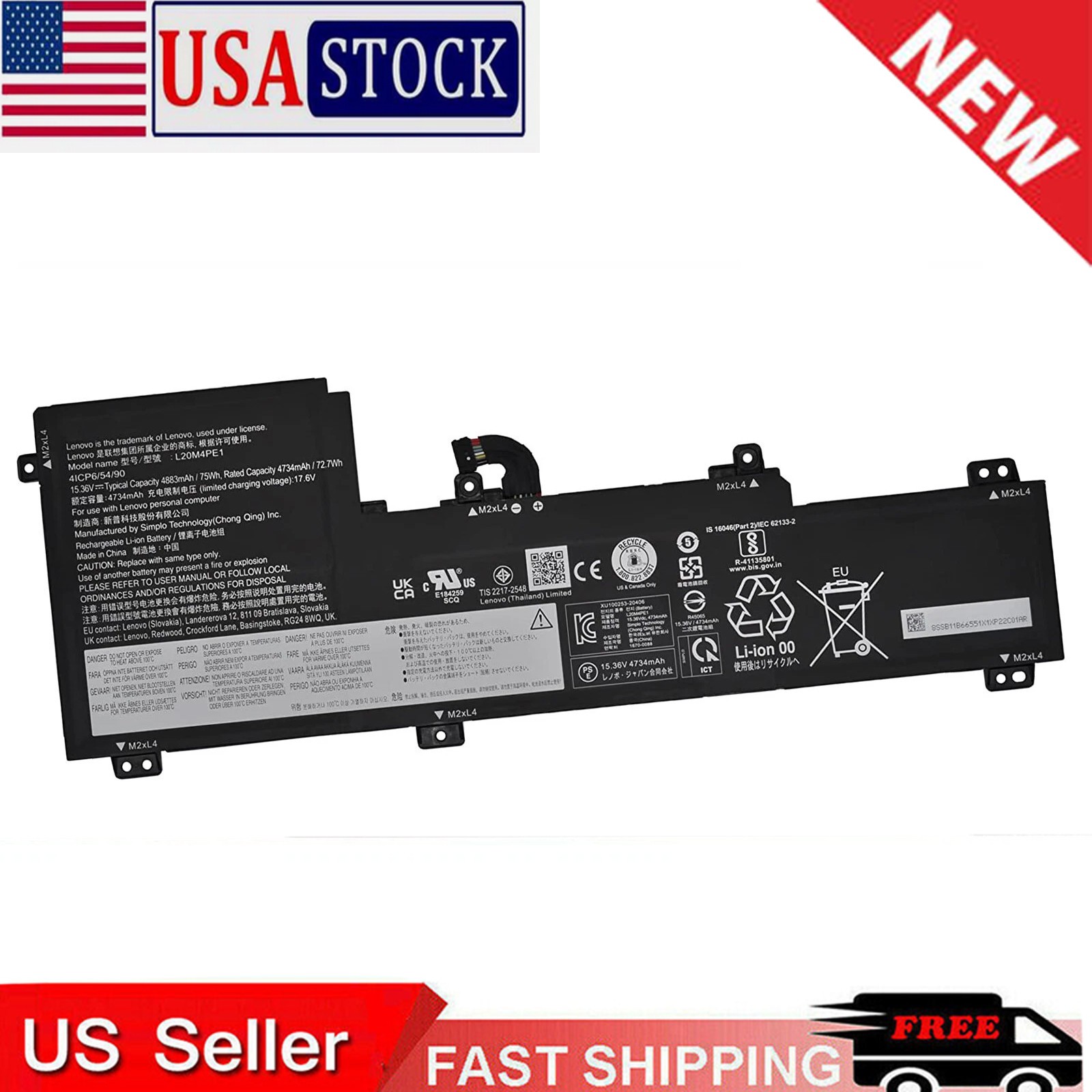 Battery L20M4PE1 L20L4PE1 L20C4PE1 for Lenovo IdeaPad 5 Pro-16IAH7 Pro-16ARH7