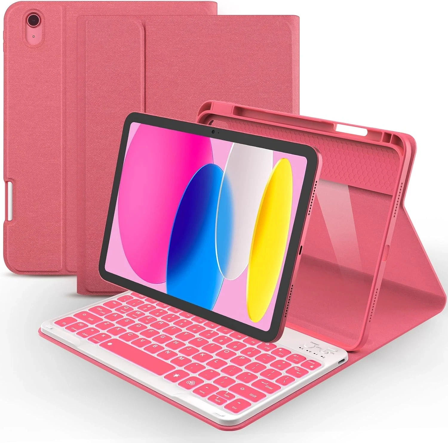 for Ipad A16 11Th 10Th Generation Case with Keyboard, 7 Colors Backlit Detachabl