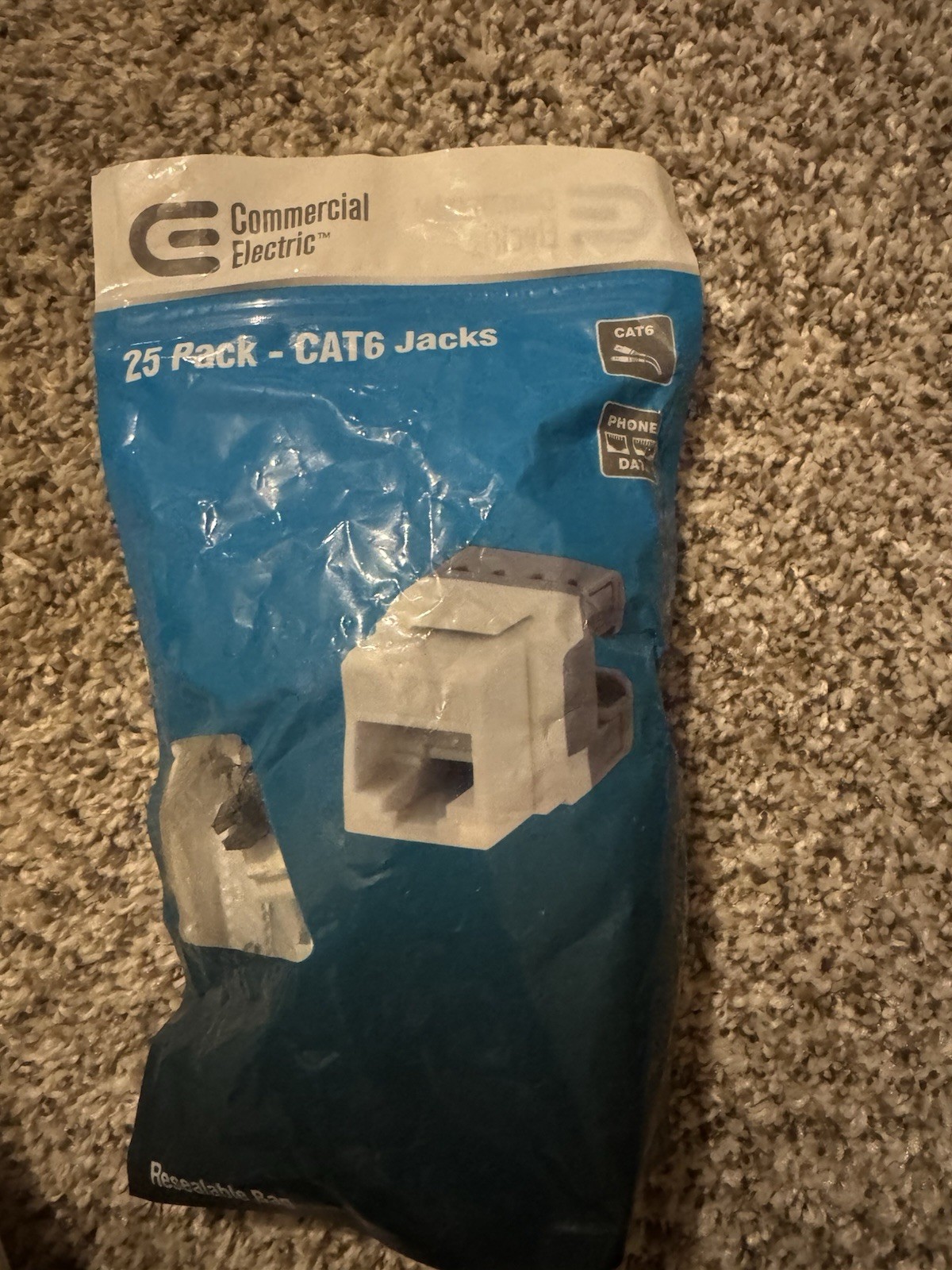 ~NEW~ Commercial Electric Cat-6 Jack in White (25-Pack)