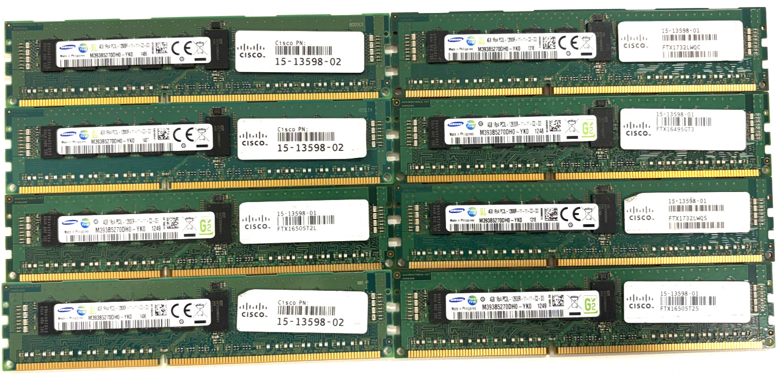 32GB Bulk Lot of 8x 4GB SK Hynix 4GB DDR3 HMT451R7AFR8A-PB Cisco P/N 15-13598-01