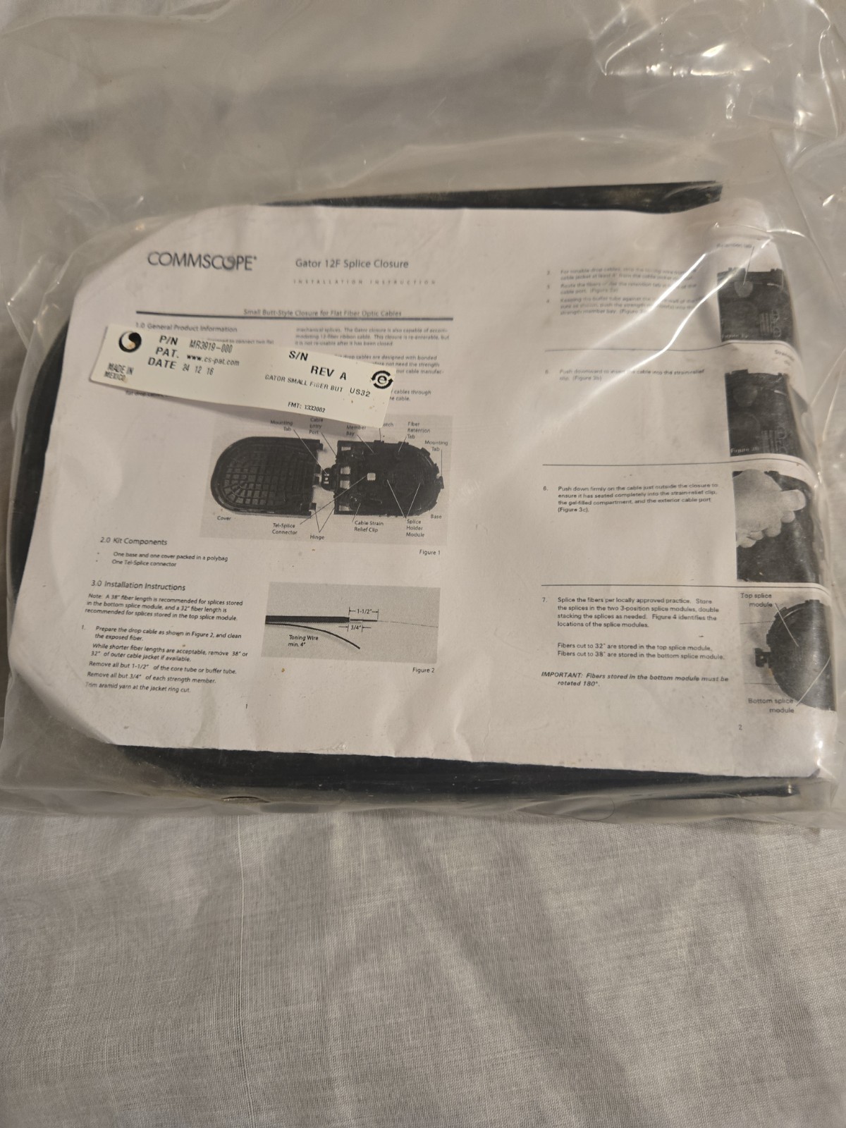 CommScope Gator 12F 19 Pcs. Splice Closure Black  No Connectors MR3919-000 New