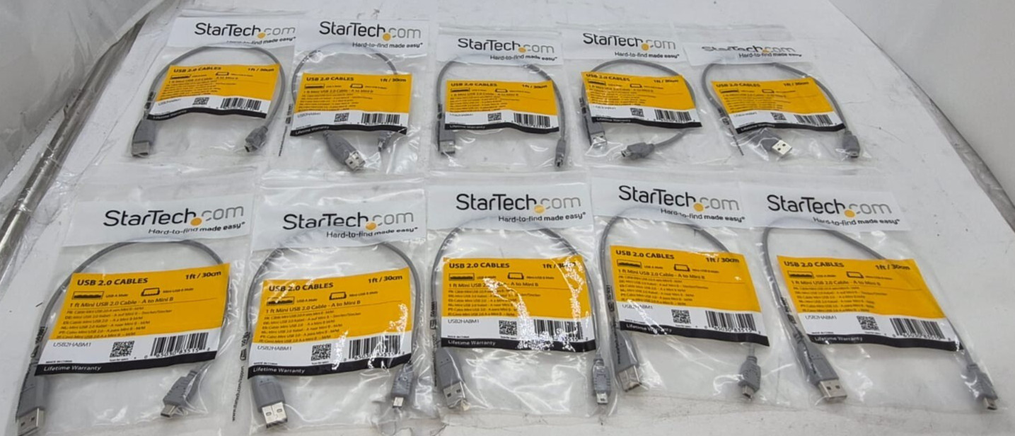 Lot of 10 StarTech 1ft/30cm  Mini USB 2.0 Cable - USB A to Mini B