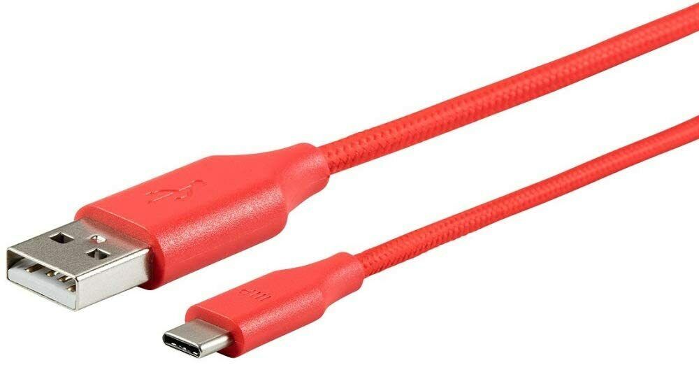 Monoprice USB Type C to USB-A 2.0 Cable - 3 Feet - Red, 480Mbps, 2.4A, Braided