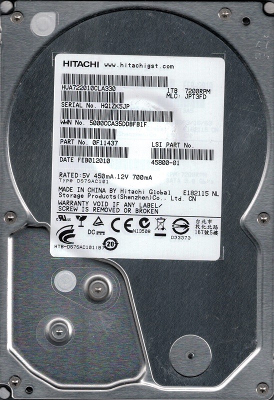 HUA722010CLA330 P/N: 0F11437 MLC: JPT3FD Hitachi 1TB