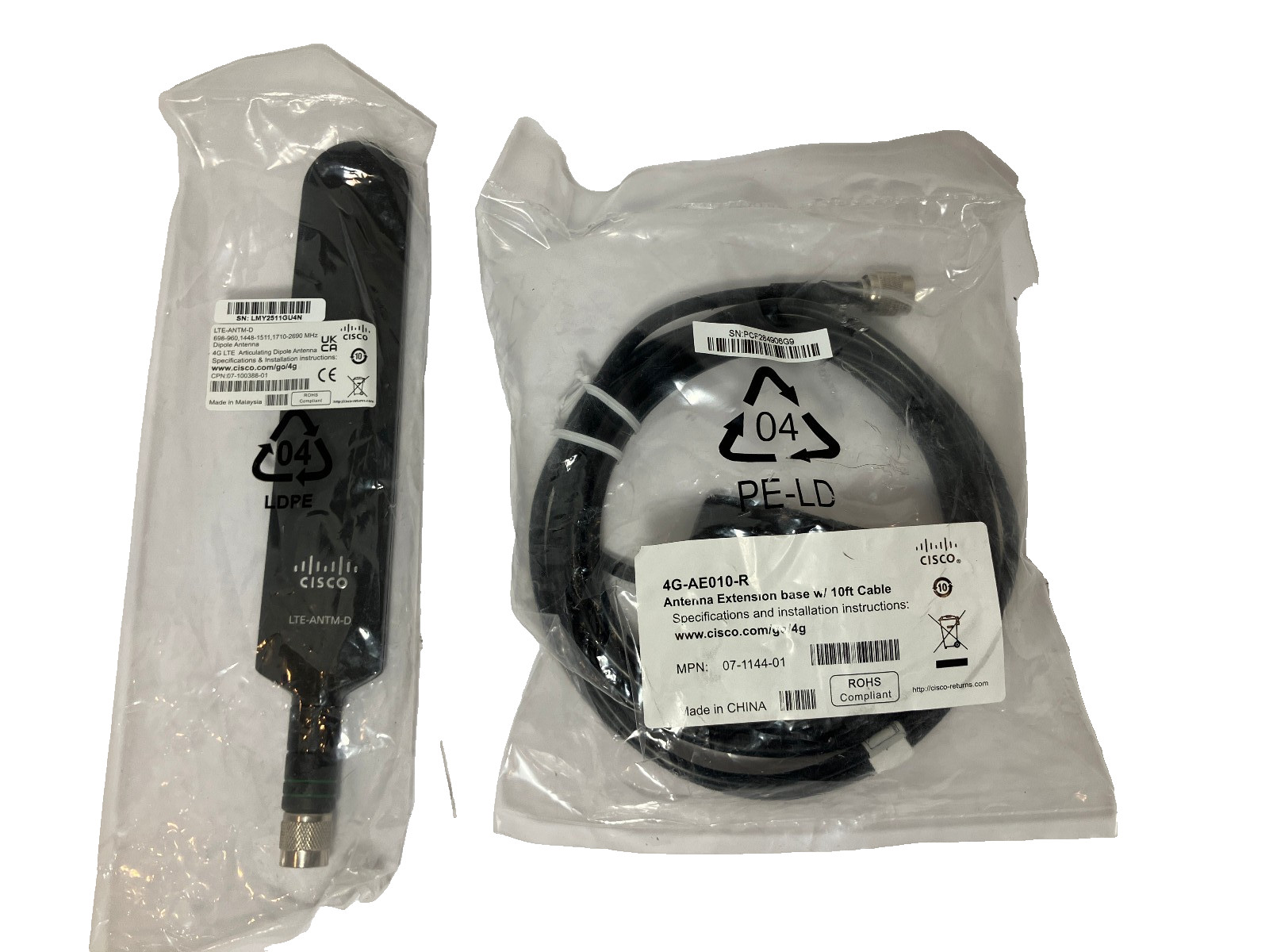 NEW Cisco 4G-AE010-R Extension Base 10' Cable w/ 4G-LTE-ANTM-D Dipole Antenna
