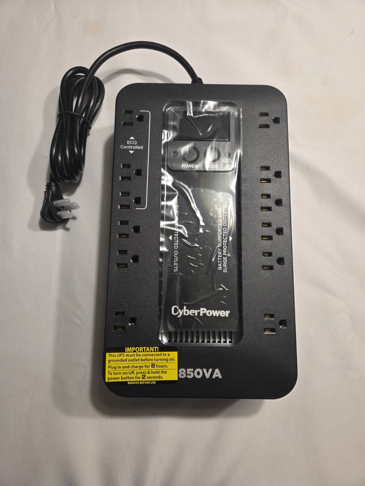 CyberPower 850VA UPS Battery Backup 12 Outlets LCD Display ECO Surge Black