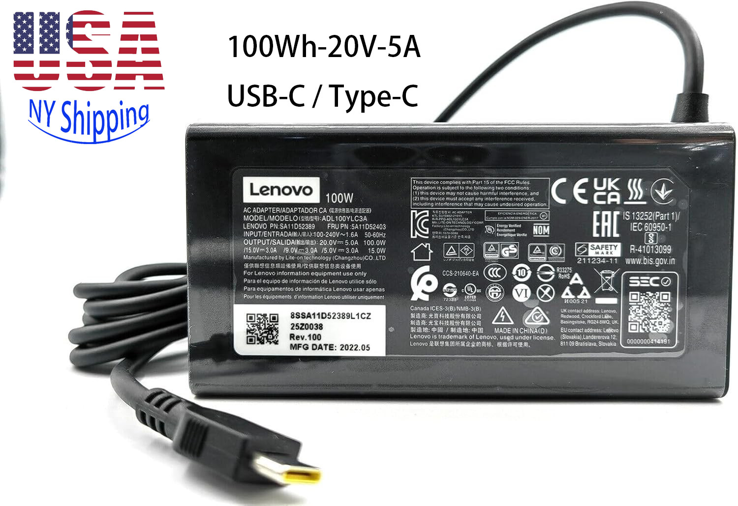 NEW Genuine Lenovo 100W 20V 5A USB-C Charger AC Adapter ADL100YDC3A 5A11D52398