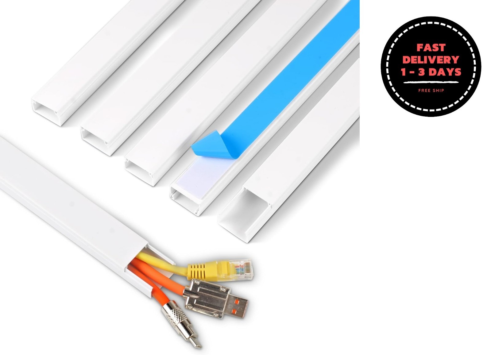 Ocultador de cables 216 cm (85,2 pulgadas) cubre cables para pared, autoadhesivo