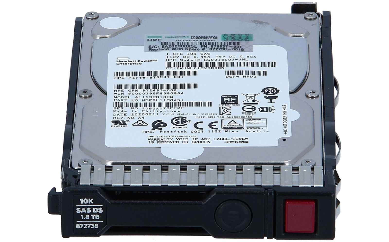 872738-001 HPE 1.8TB SAS 12G 10K SFF SC 512e DS HDD 872481-B21