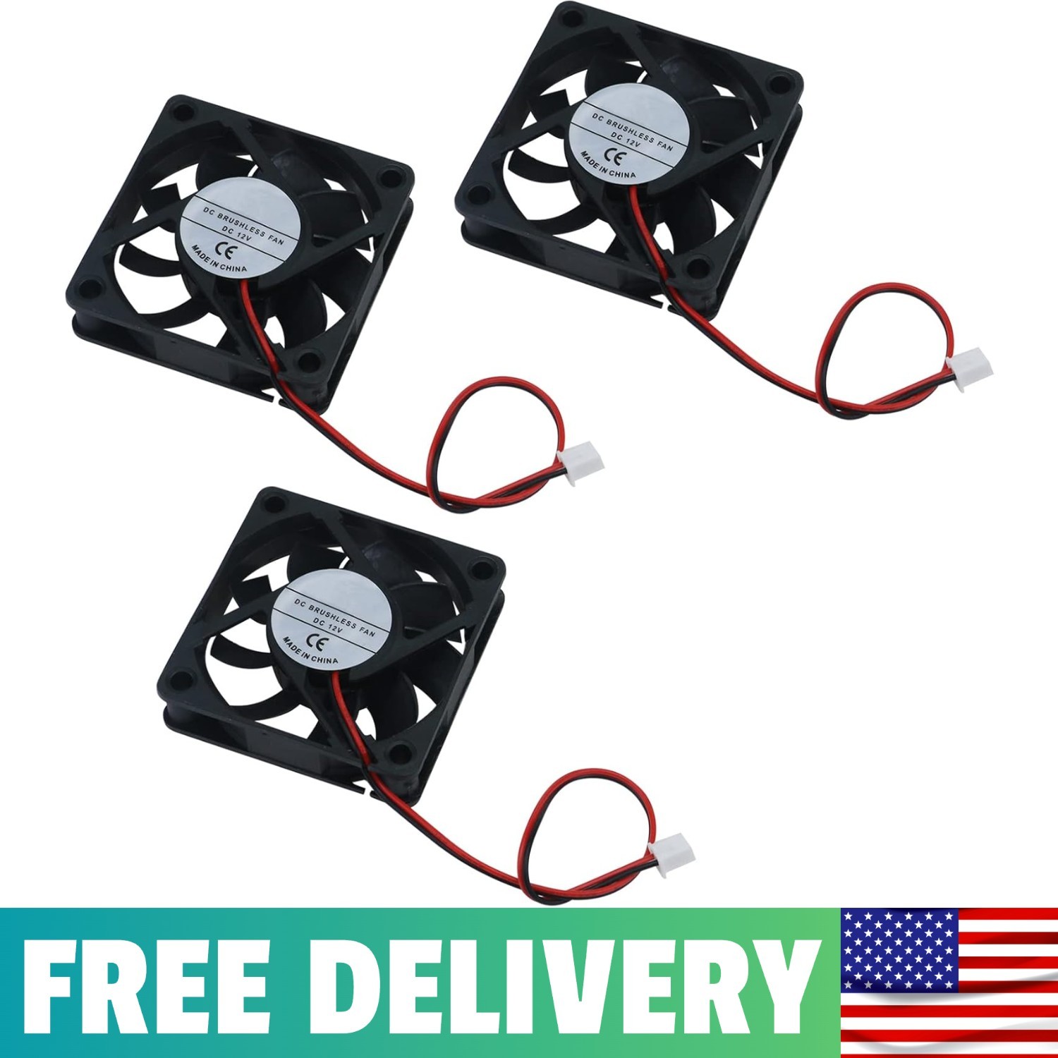 3Pack 60mm x 60mm x 15mm 6015 12V Brushless DC Cooling Fan 2pin for DIY 3D Pr...