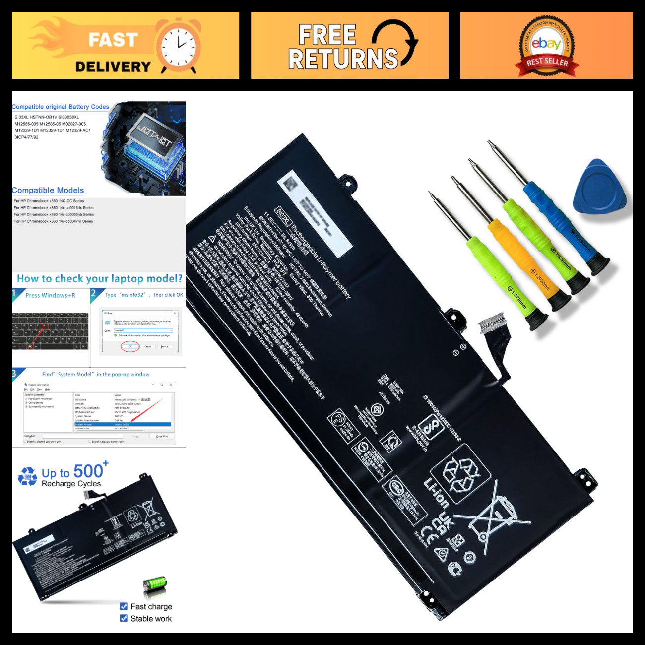 58.84Wh Laptop Battery for HP Chromebook x360 14C Series - High Capacity Replace