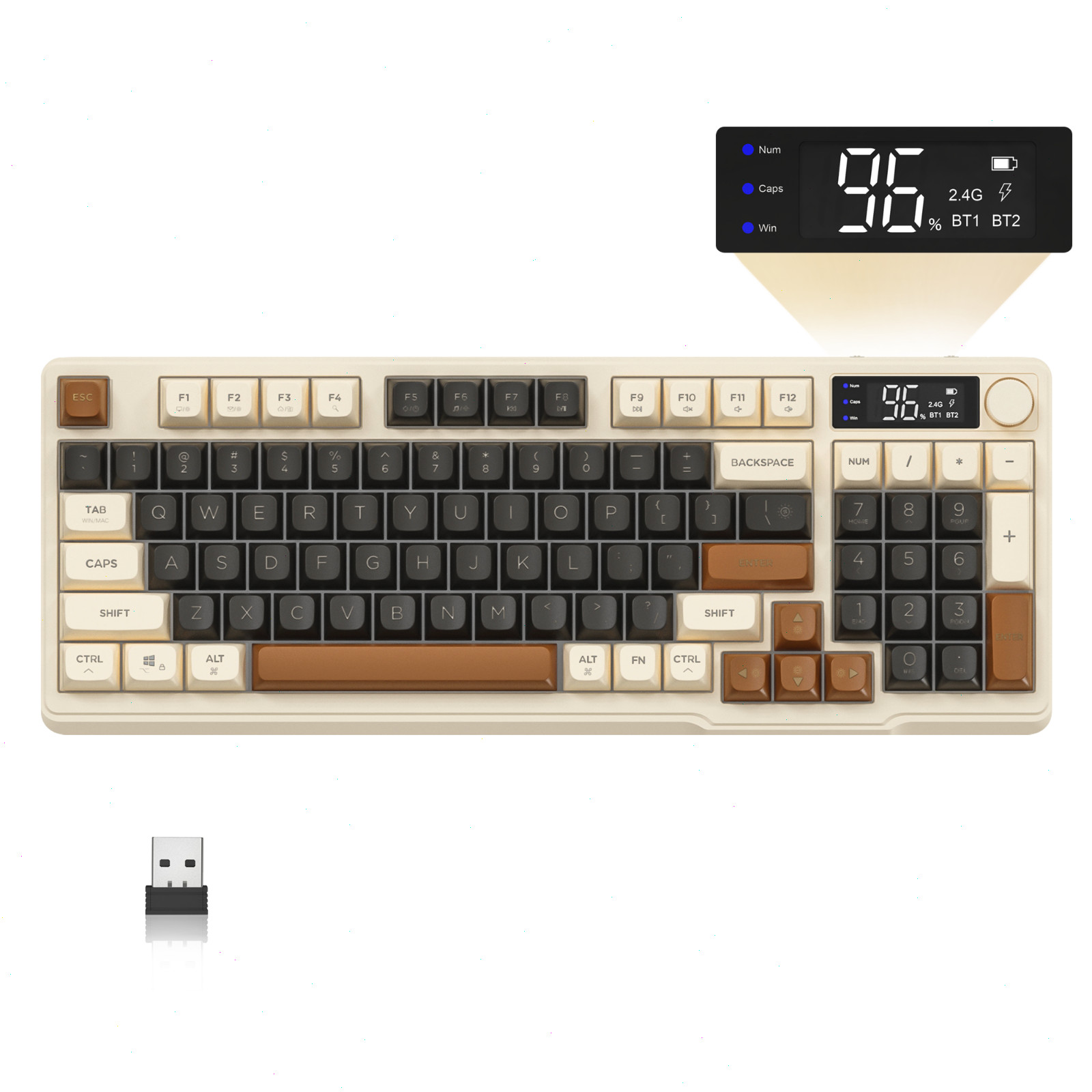FREEWOLFF M96 Wireless Gaming Keyboard Display Screen & Knob Dual Mode Rainbow