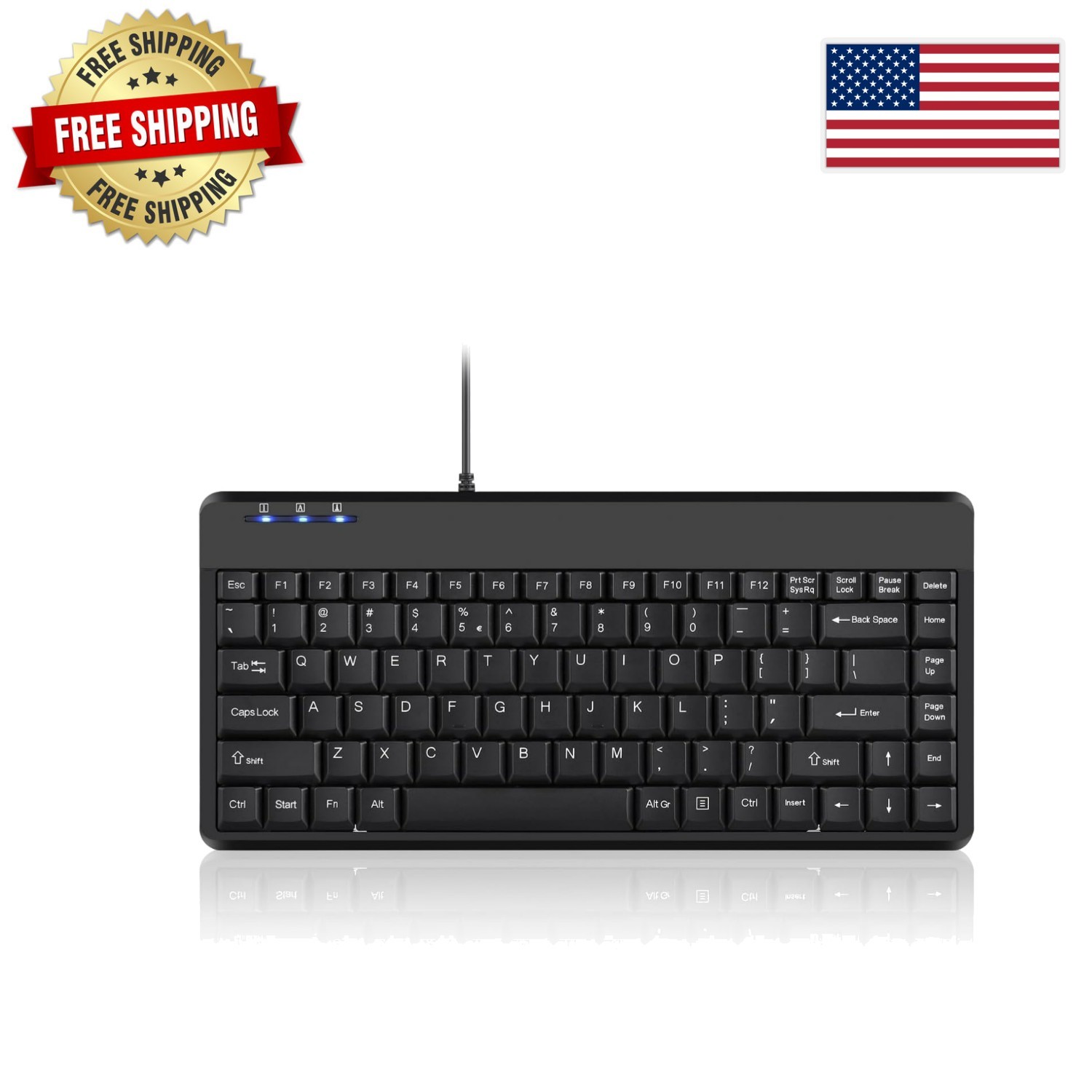 Sleek Black USB Mini Keyboard for Windows with Membrane Keys - 84 Key QWERTY