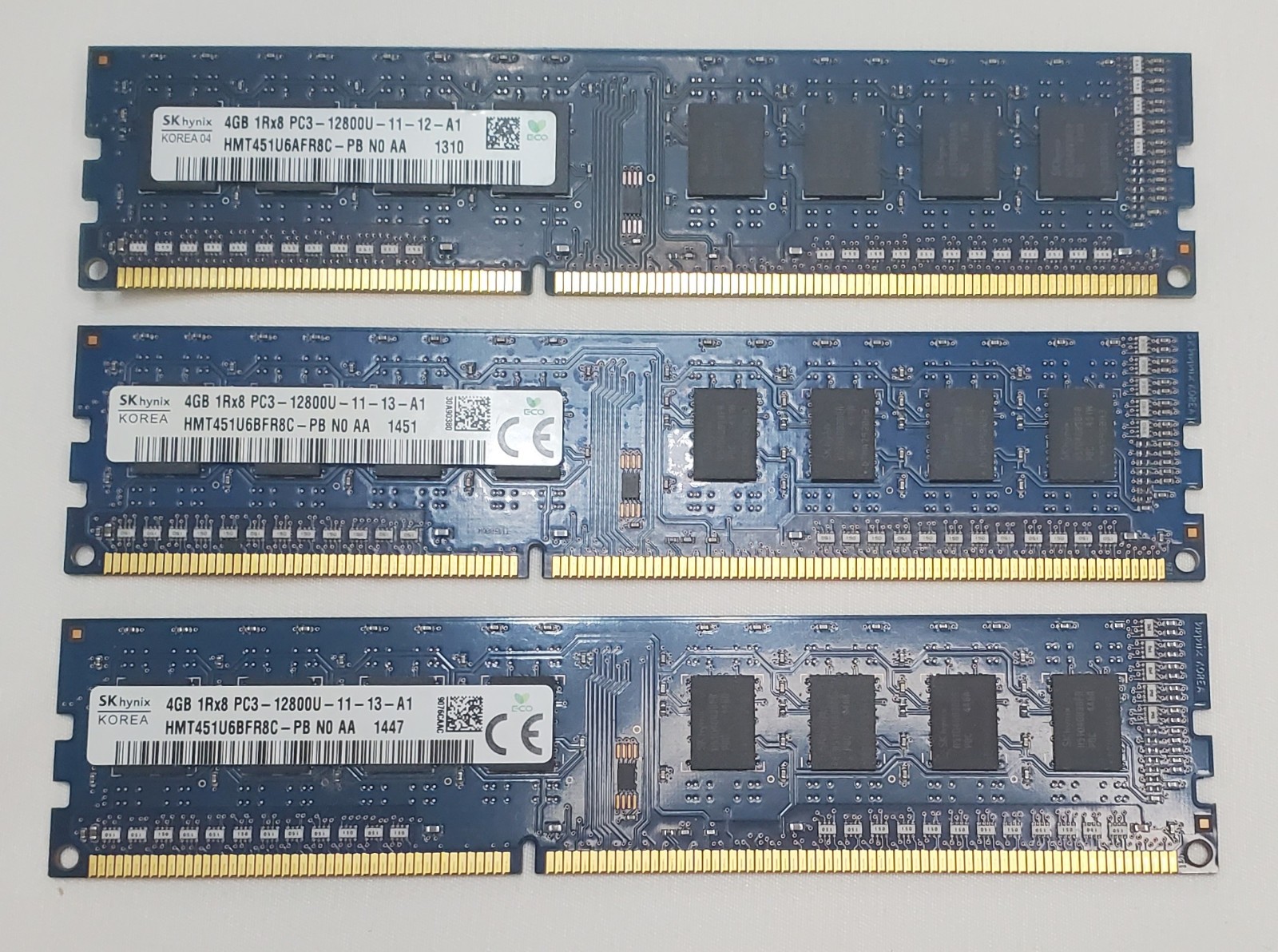 SK Hynix 12GB (3x4GB) DDR3 1600MHz PC3-12800U Desktop RAM Lot of 3 HMT451U6BFR8C
