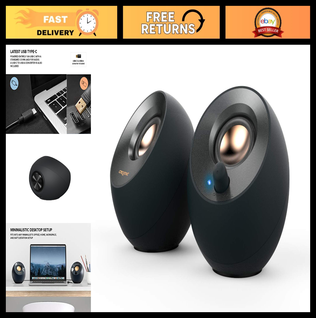 Pebble V2, 2.0 USB Desktop Stereo Speakers for PC/Laptop, Black