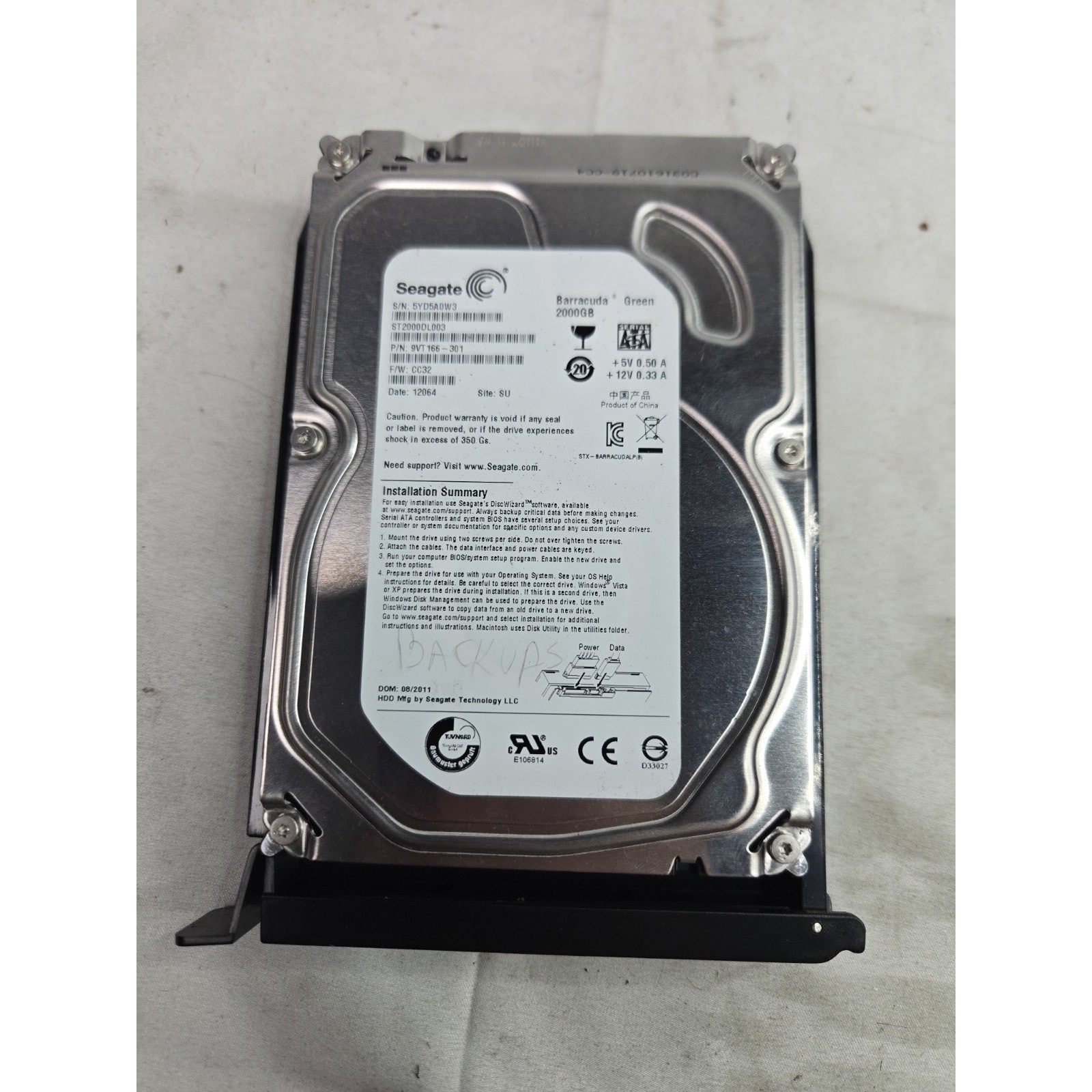 Seagate ST2000DL003 9VT166-301 CC32 WU China (5YD4) 3.5" 2.0TB Sata 08/2011