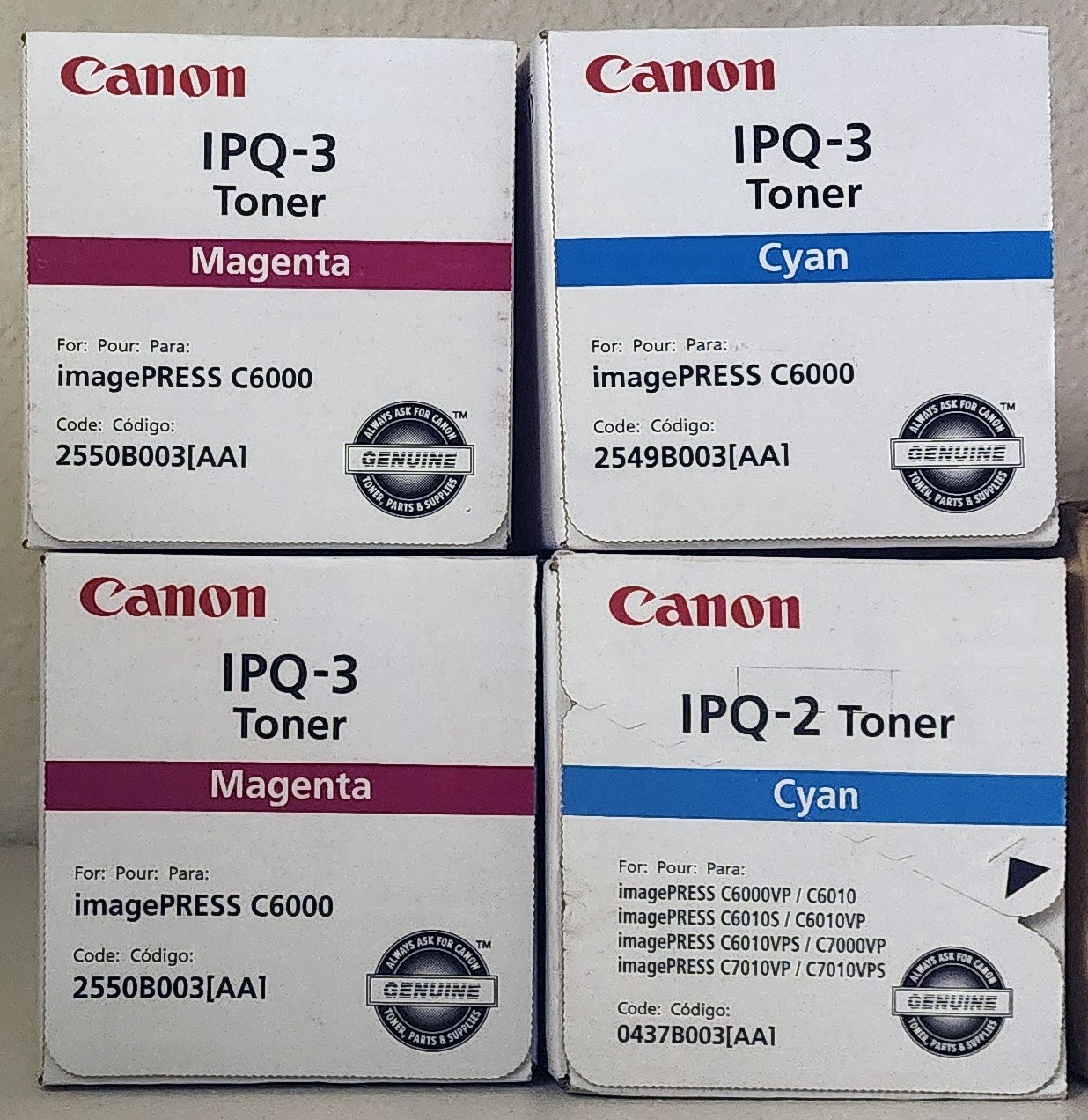 Canon IPQ Cyan (QTY-2)  and Magenta (QTY-2) Toner Cartridge Total 4 