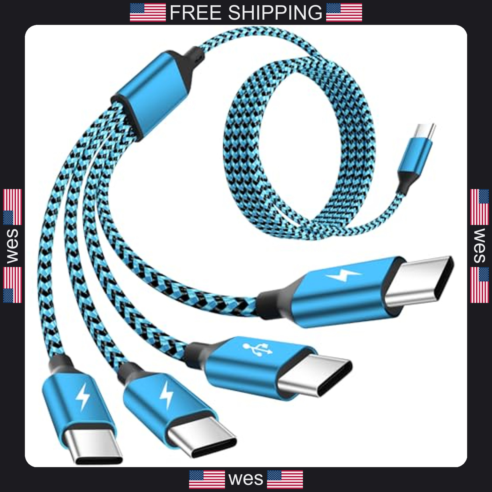 Travel USB C 4 in 1 Charging Cable with Four Type C Ports