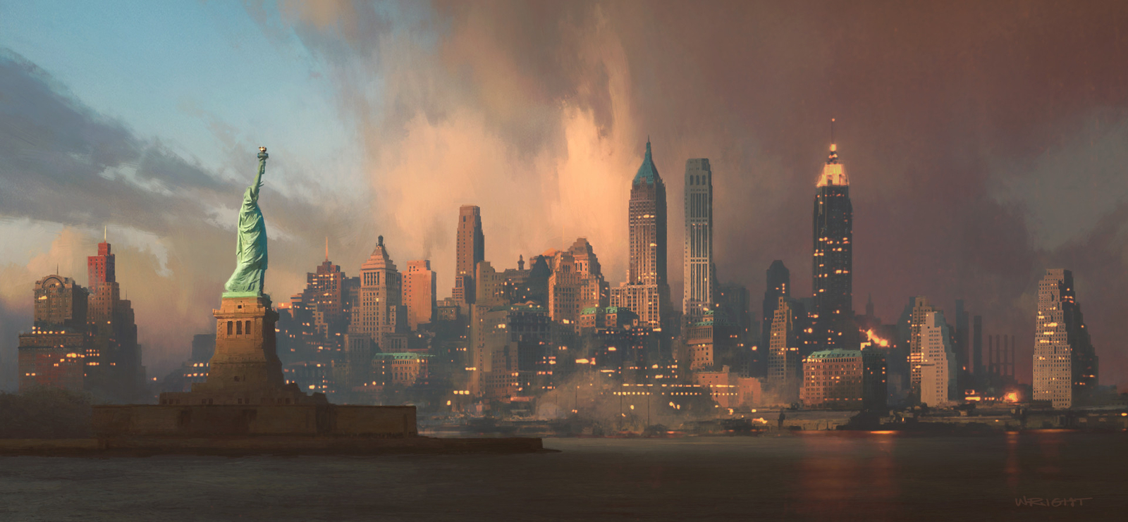 Landscape new york city art Custom Gaming Mat Desk