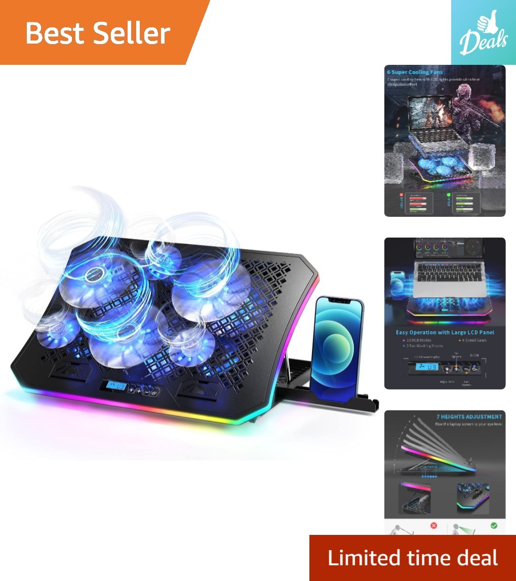 Upgrade Your Gaming Setup: RGB Lights Laptop Cooler with 6 Fans & Dual USB Ports