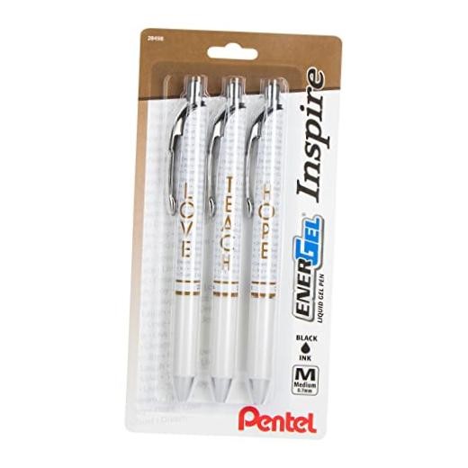 EnerGel Inspire Love/Teach/Hope, (0.7mm) Medium Line, Black Ink, Pack of 3
