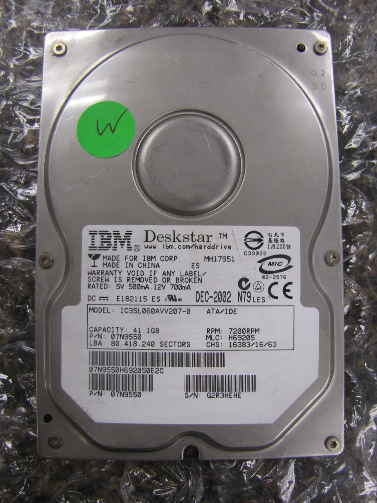 IBM Deskstar 40GB IDE PATA 3.5" Hard Drive IC35L060AVV207-0 -TESTED- NN19