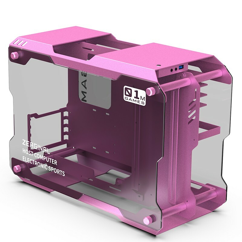 Aluminum Alloy Frame Tempered Glass Mini Computer Case Gaming ATX Matx PC Pink
