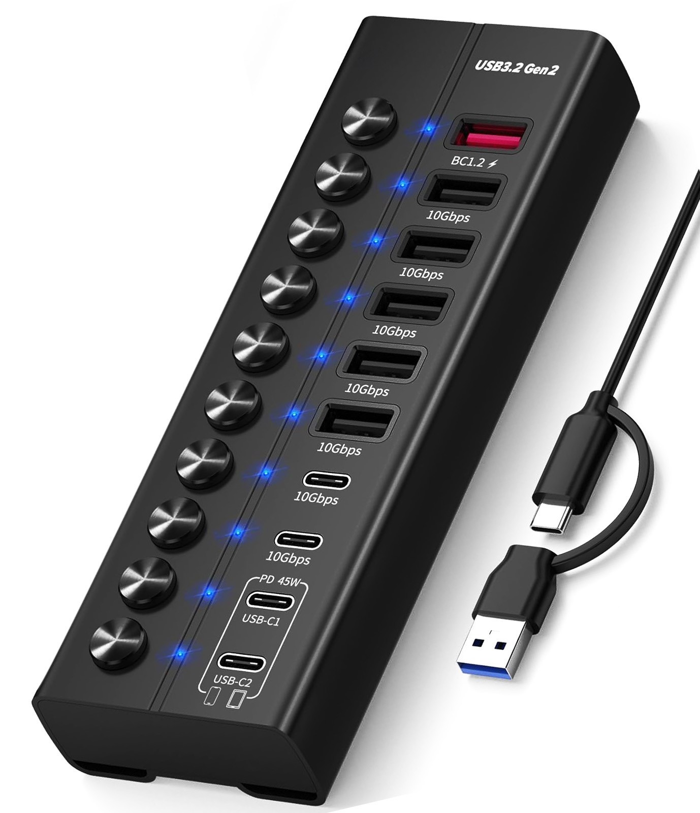 USB-C 3.2 Gen 2 - 10 Port Hub - USB-A & USB-C Ports with Charging - PC/Mac