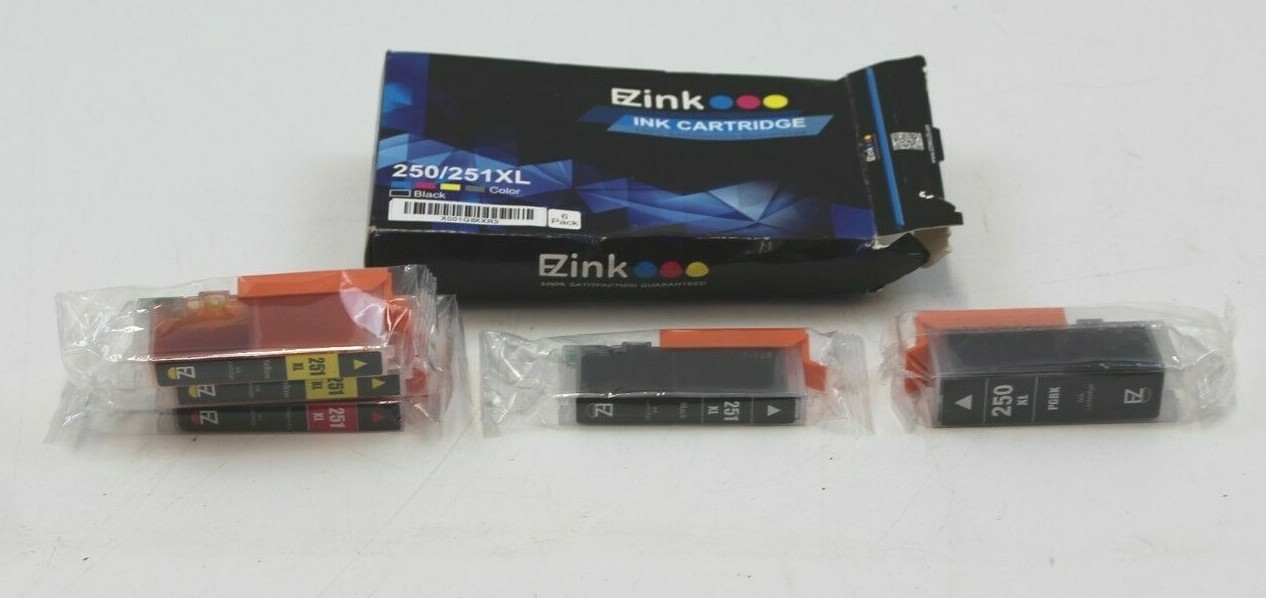 (5) EZink 250XL & 251XL Ink Cartridges Black, Yellow and Magenta NEW