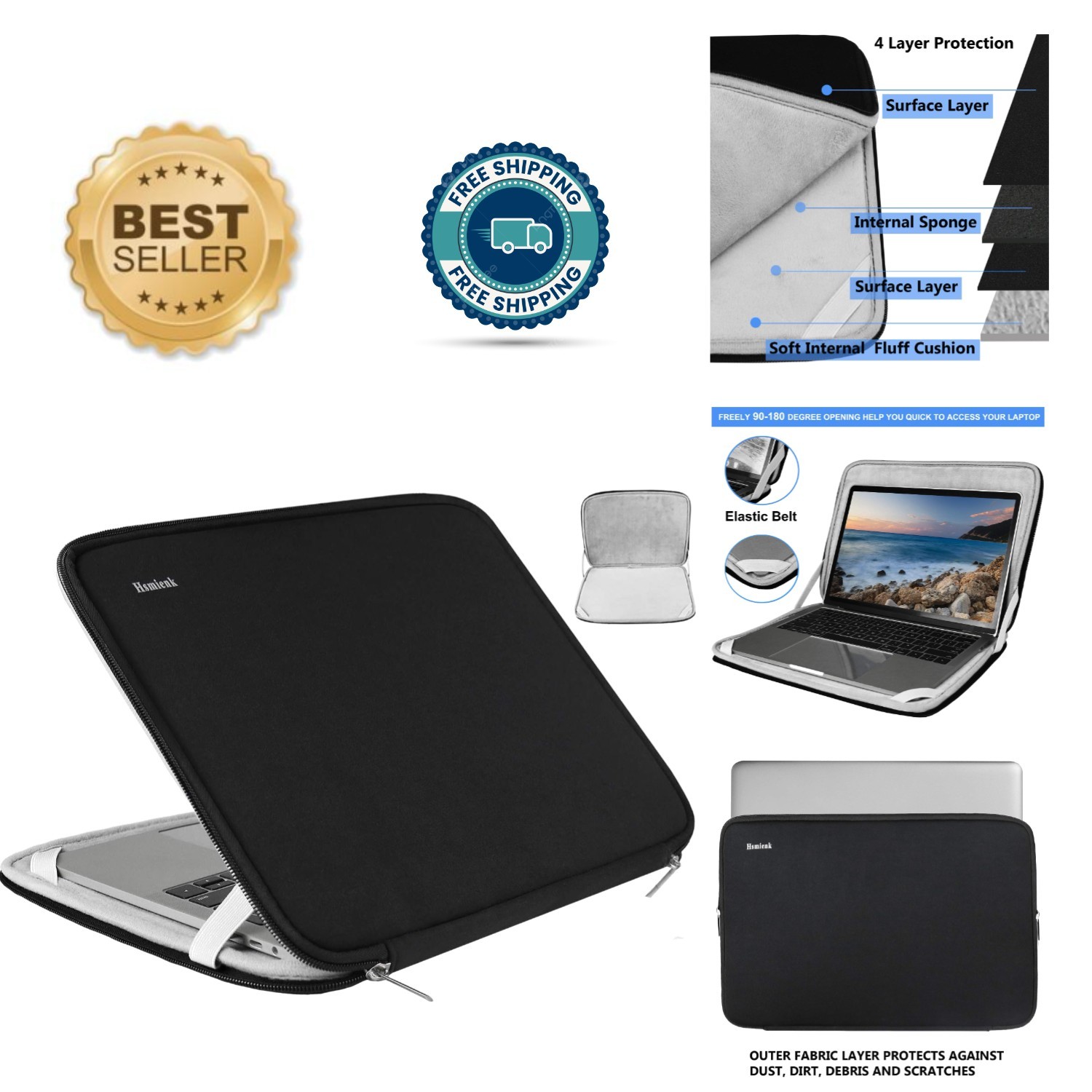 Elegant 15.6 Inch Laptop Sleeve - Durable Shockproof Neoprene Carry Case
