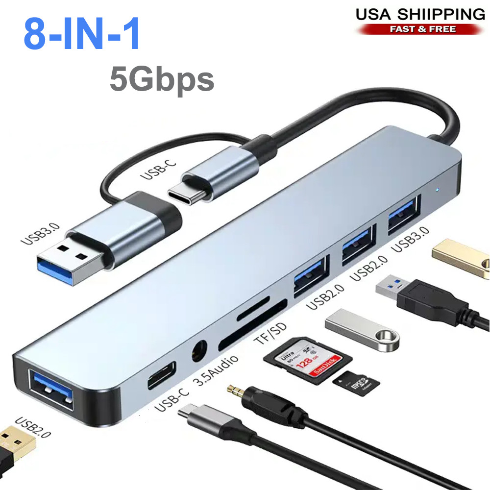 7/8 Port USB-C Hub Adapter - 5G Speed Multi Splitter for PC, Laptop & MacBook US