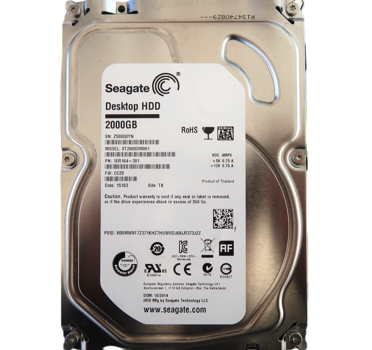 Seagate ST2000DM001 PN: 1ER164-301 CC25 TK Thailand (Z500) 3.5" 2000gb OCT/2014