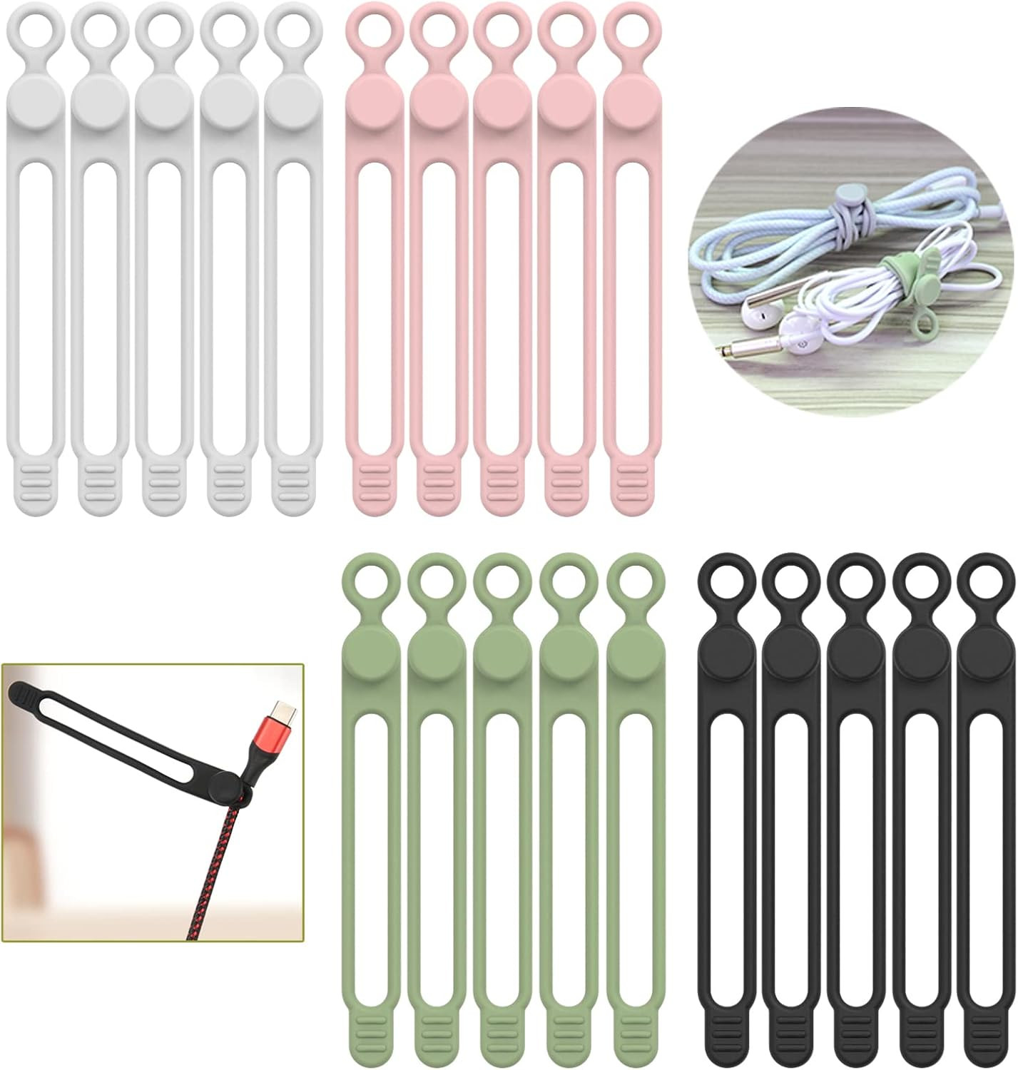 [20Park] Silicone Cable Ties,Reusable Cable Management Organizer