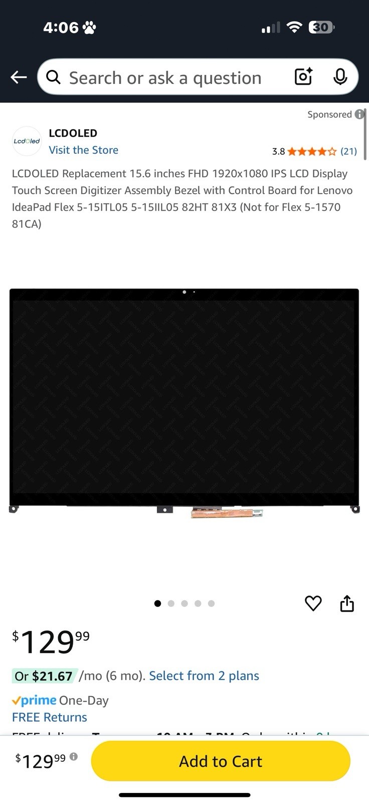 LCDOLED Replacement 15.6 inches FHD 1920x1080 IPS LCD Display Touch Screen