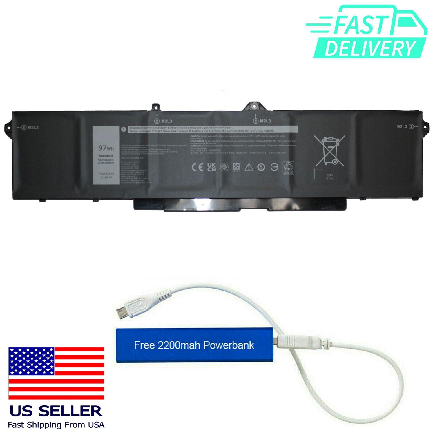 9JRV0 53XP7 BATTERY FOR DELL LATITUDE 5521 5531 PRECISION 3561 3571 M17 R5 97WHR
