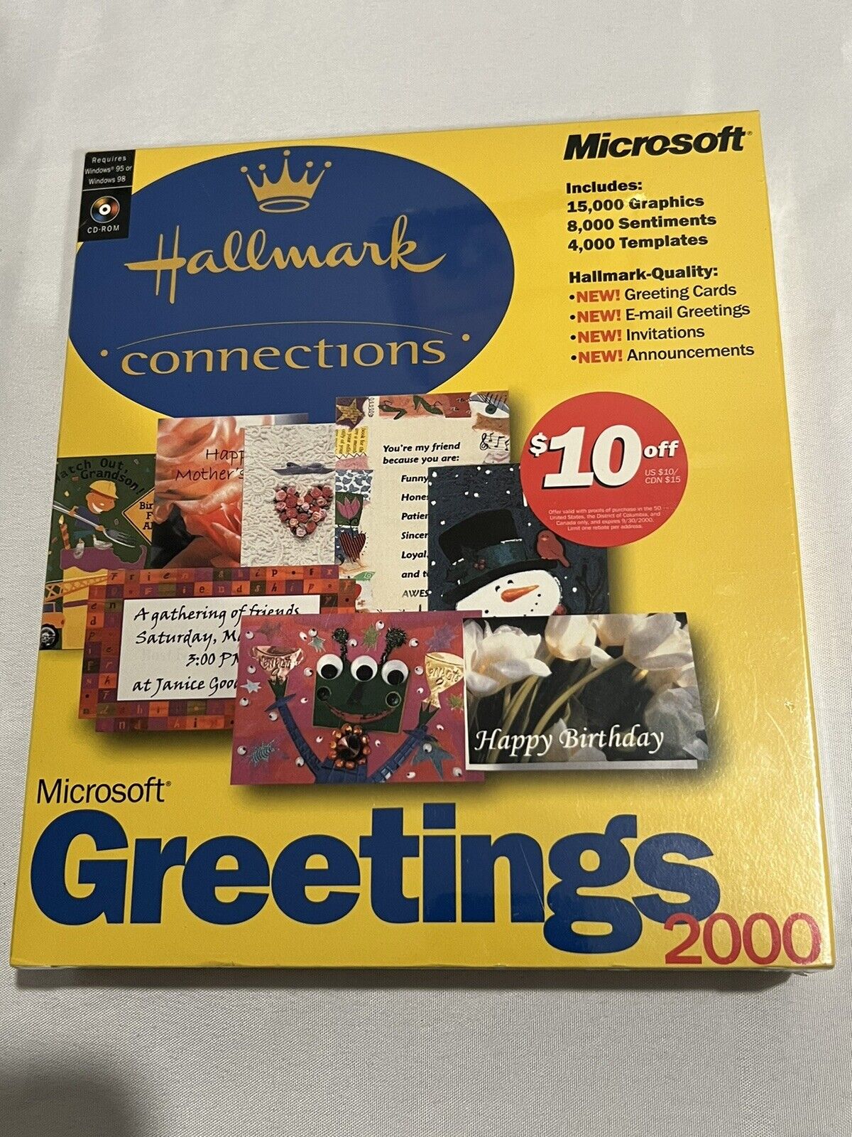 Microsoft Greetings 2000 Hallmark Connections CD ROM Old Software DIY Cards