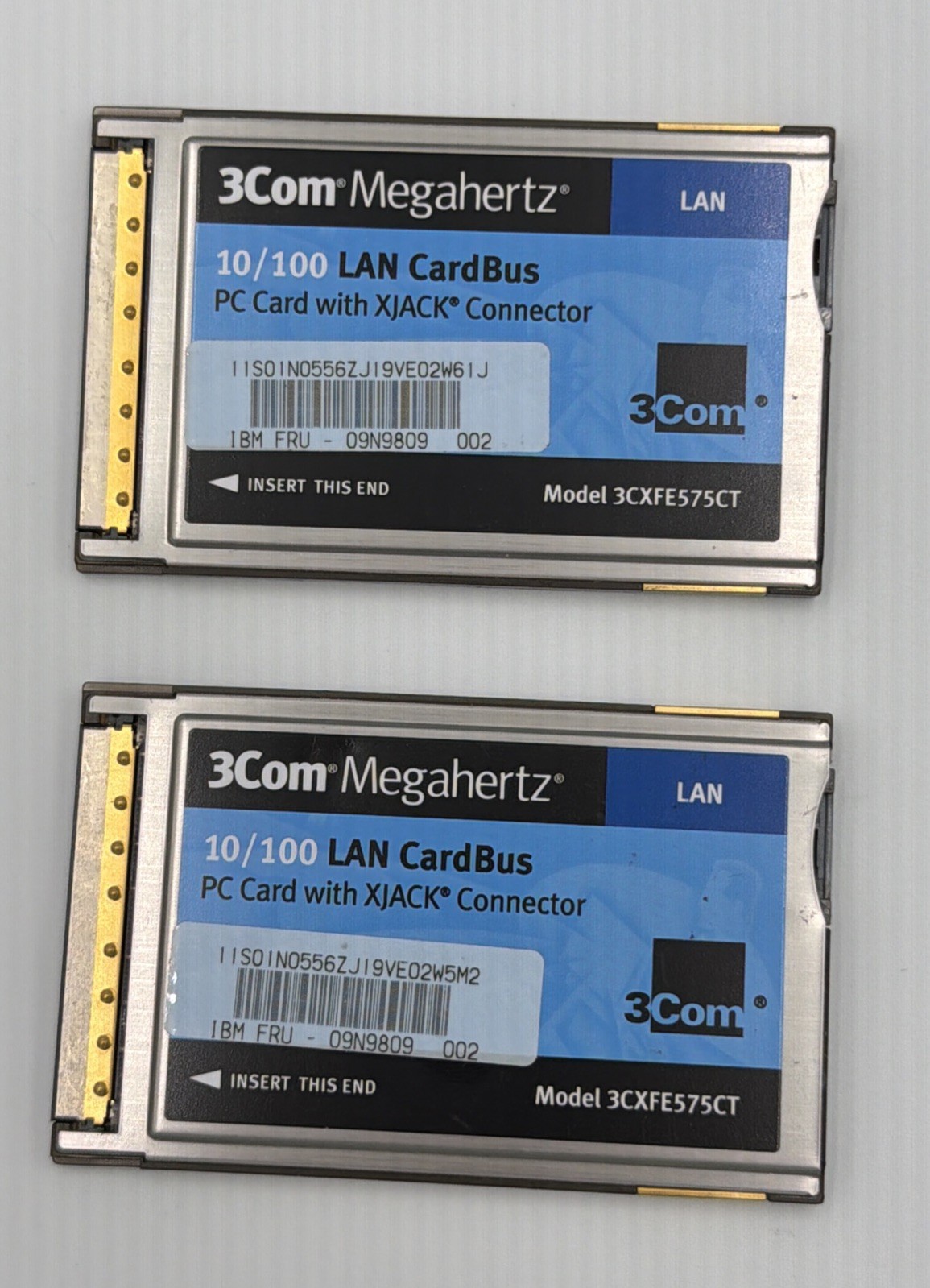 TWO- 3Com Megahertz 10/100 LAN CardBus w/Xjack connector 3CXFE575CT