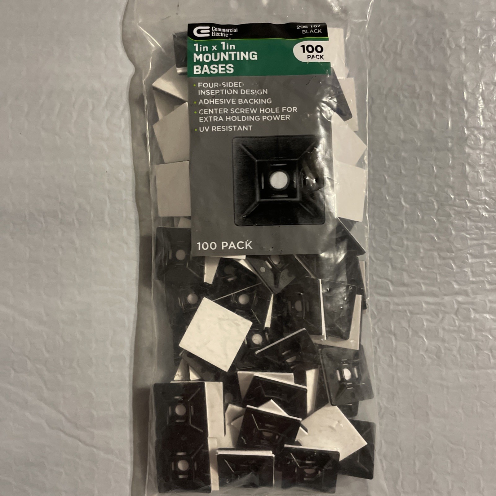 Commercial Electric 1” x 1” Four Sides Black Adhesive Backing Mounting Bases 