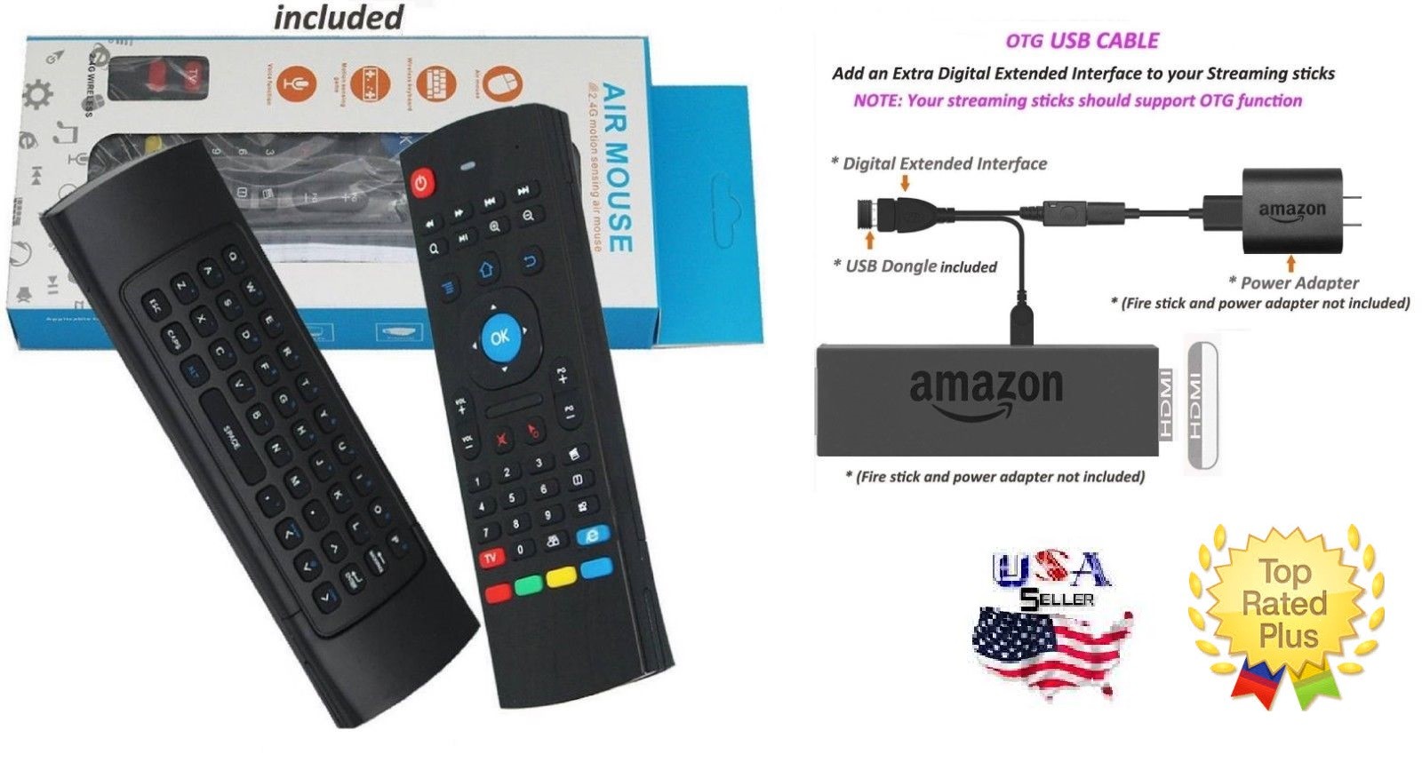 MX3 2.4G Air Mouse Wireless Remote Control & USB OTG Adapter 4 Amazon Firestick