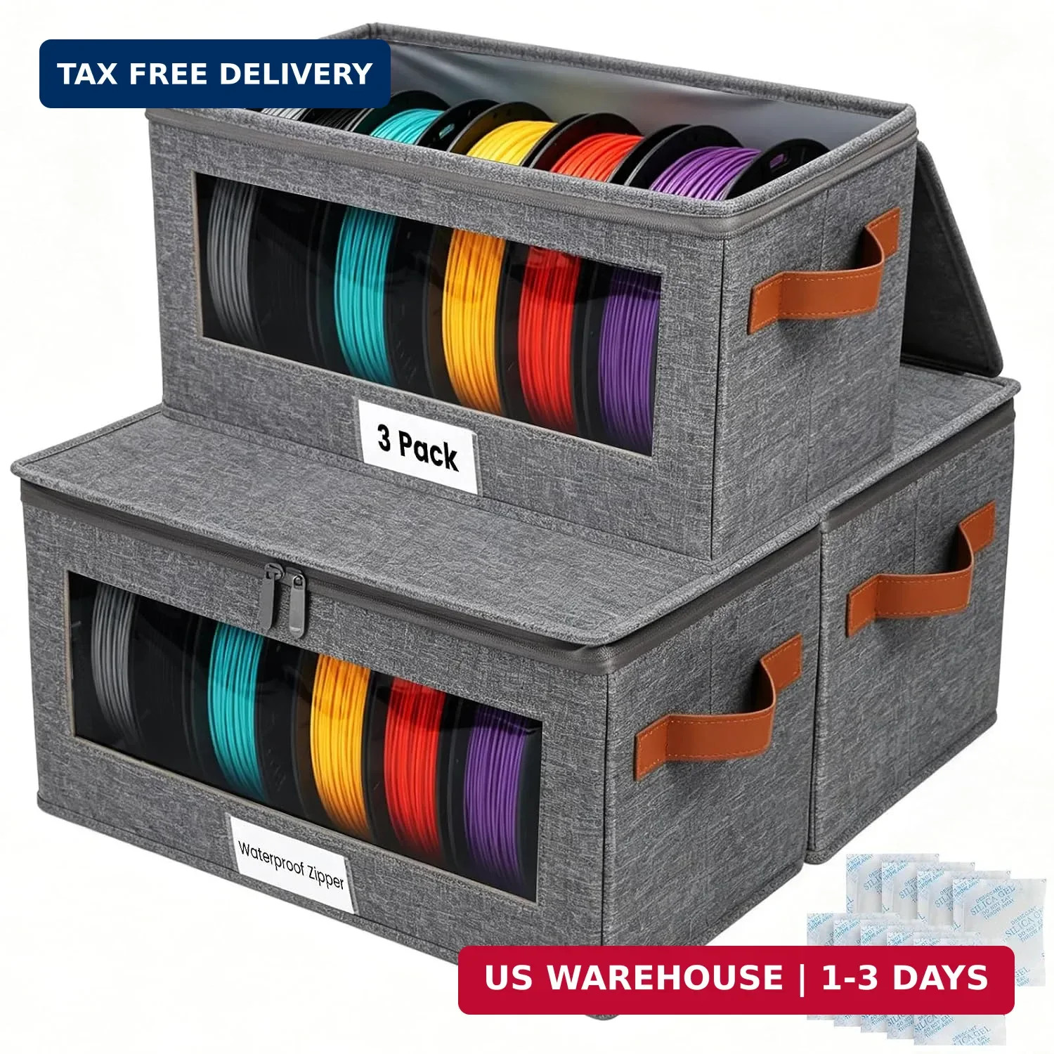 3 Pack 3D Printer Filament Storage Box with Dual Waterproof, Holds 18 Rolls